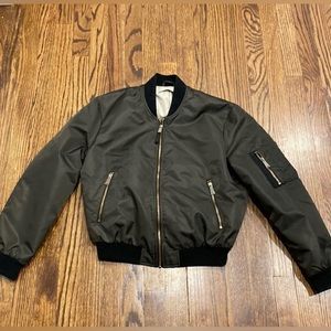Zara Olive Green Nylon Bomber Jacket Size: XS